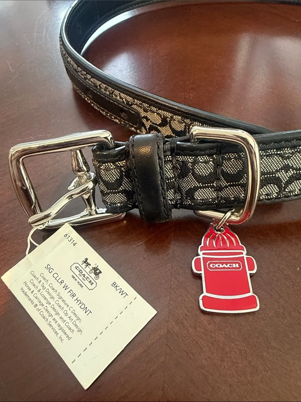Coach extra large dog collar with fire hydrant charm